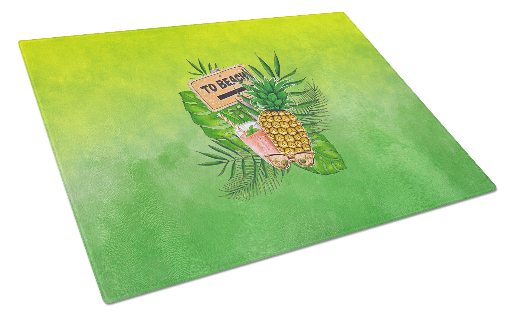 To the Beach Summer Cutting Board Tempered Glass Kitchen Cutting Surface, Heat Resistant Chopping, Non-Slip Feet, Food Prep & Serving
