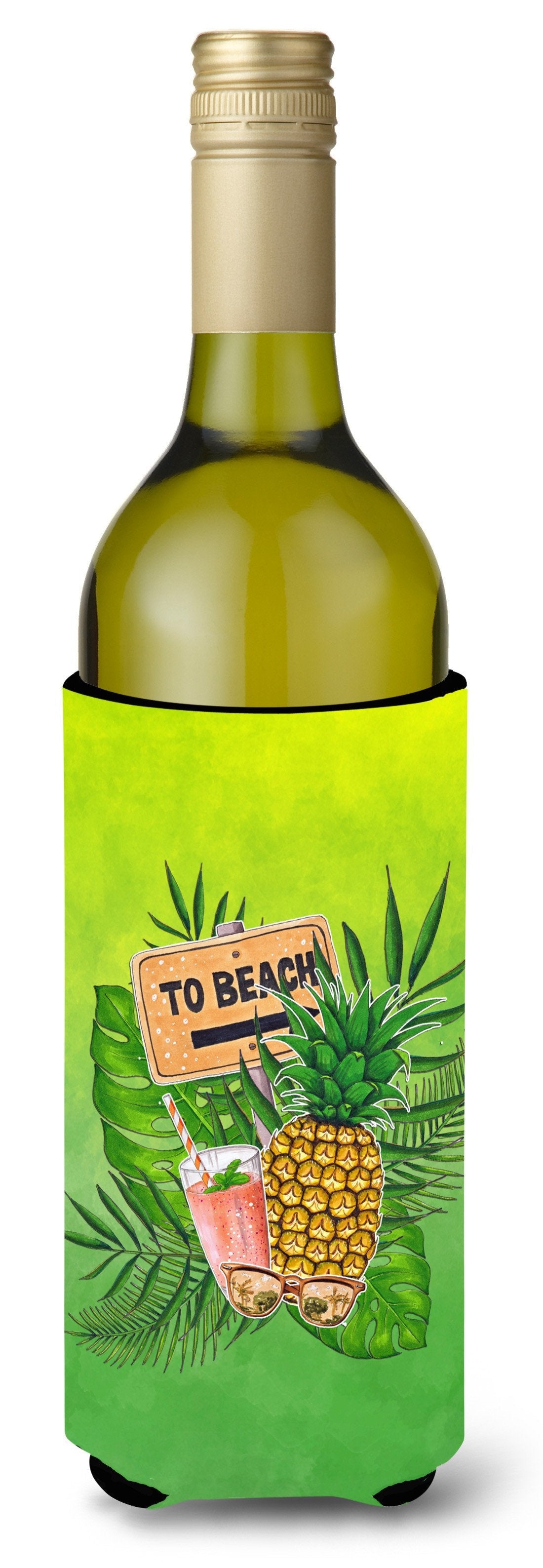To the Beach Summer Wine Bottle Hugger Gift Sleeve for Standard 750 ml Bottles, Insulated Reusable Also Fits Mini Shot & Pint Bottles