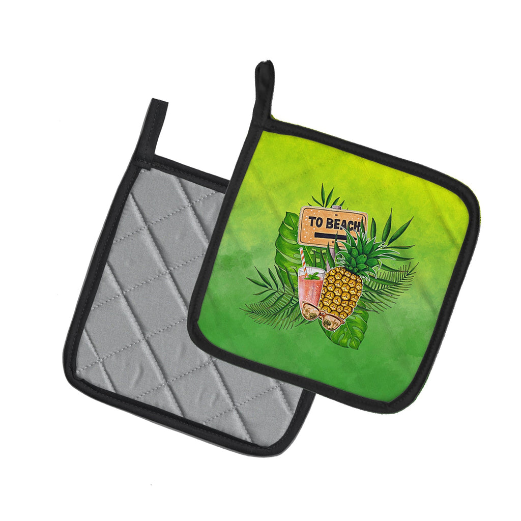 To the Beach Summer Pot Holder Set of 2 Heat Resistant Quilted Hot Pads 7.5 x 7.5 Inch, Insulated Kitchen Trivets for Cooking & Baking