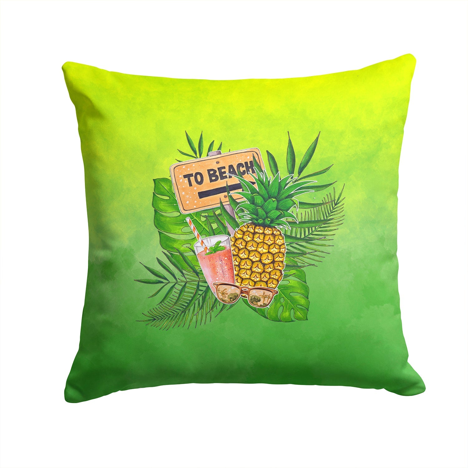 To the Beach Summer Decorative Throw Pillow 14x14 Indoor Outdoor Accent Cushion, Fabric Cover with Insert for Sofa, Bed, Porch & Living Room
