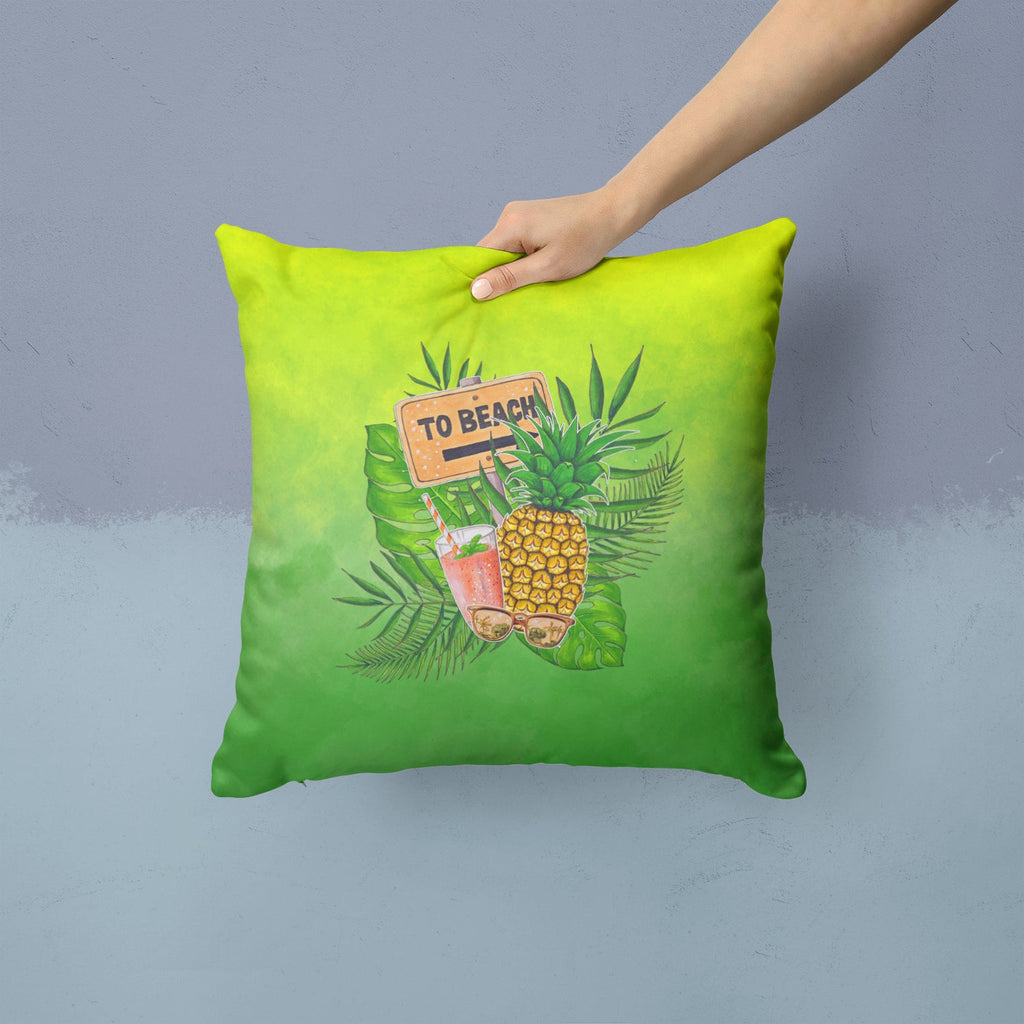 To the Beach Summer Decorative Throw Pillow 14x14 Indoor Outdoor Accent Cushion, Fabric Cover with Insert for Sofa, Bed, Porch & Living Room