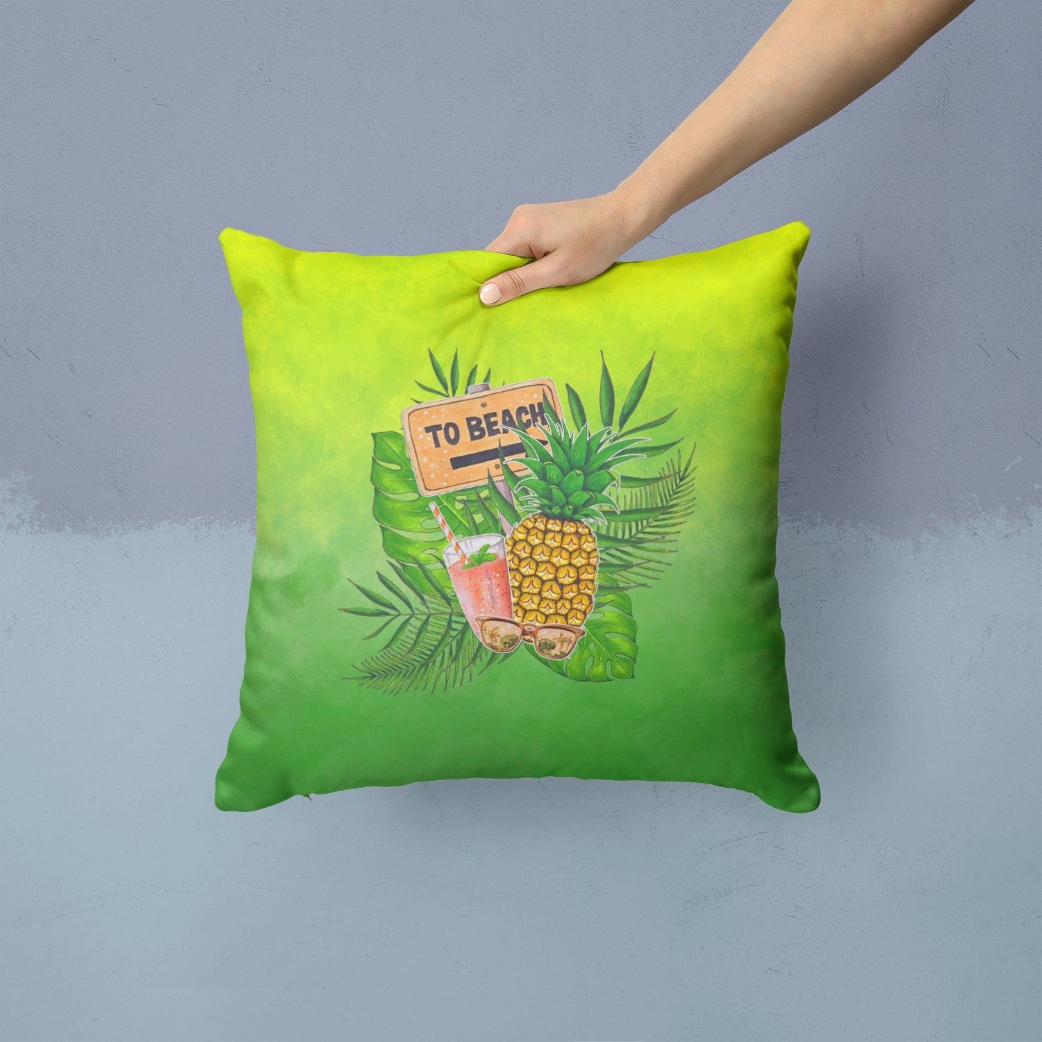 To the Beach Summer Decorative Throw Pillow 14x14 Indoor Outdoor Accent Cushion, Fabric Cover with Insert for Sofa, Bed, Porch & Living Room