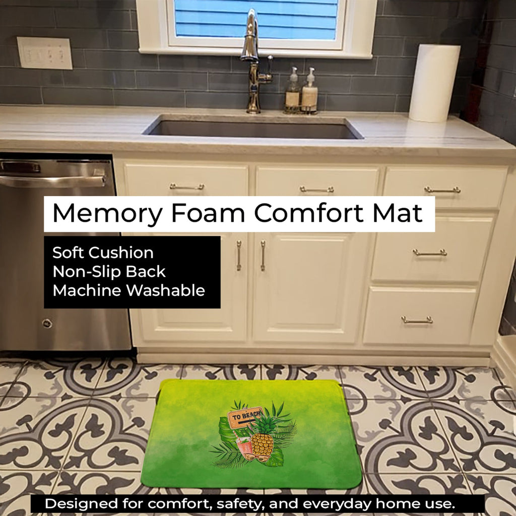 To the Beach Summer Memory Foam Kitchen Mat Machine Washable Anti-Fatigue Cushion Comfort Bath or Kitchen Rug