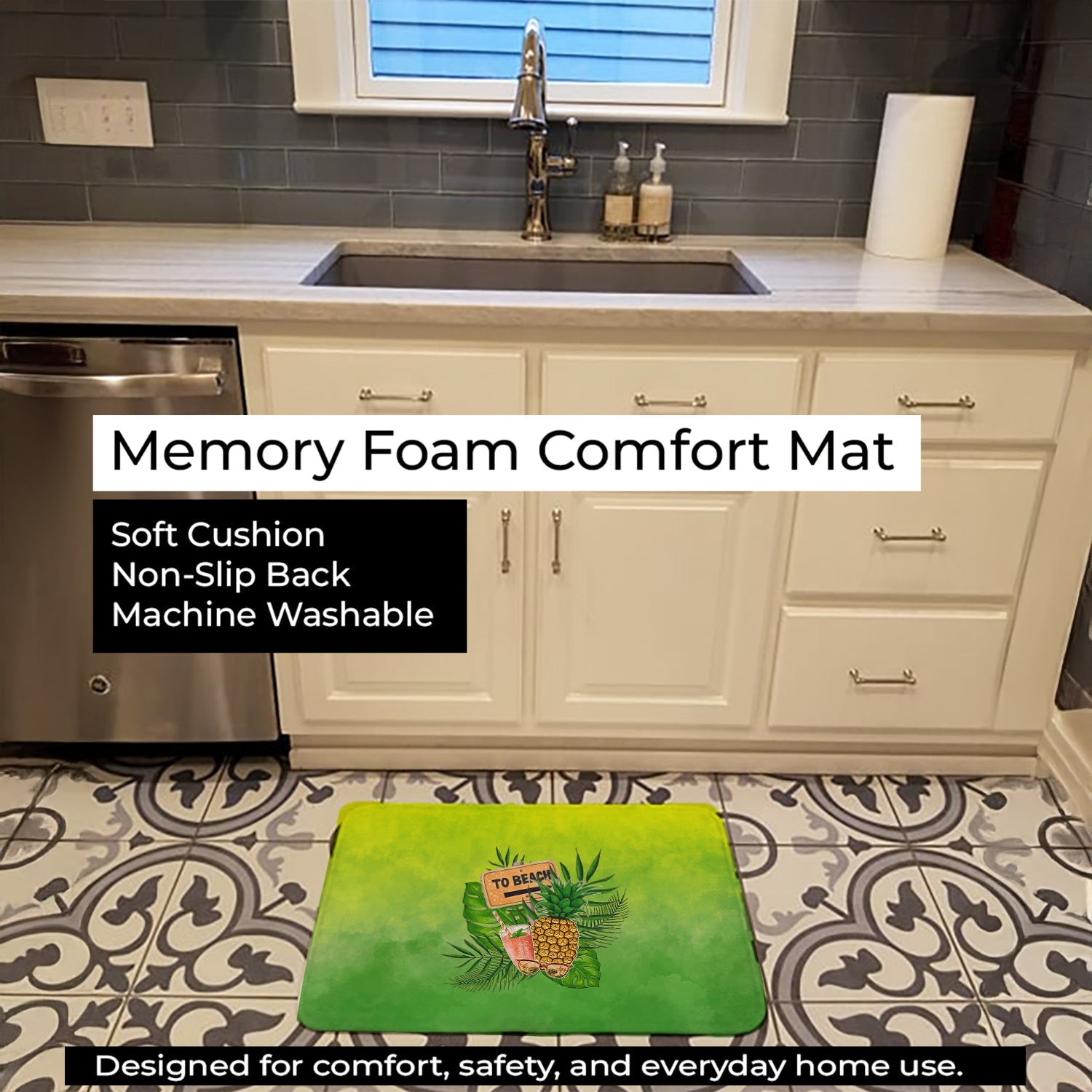 To the Beach Summer Memory Foam Kitchen Mat Machine Washable Anti-Fatigue Cushion Comfort Bath or Kitchen Rug