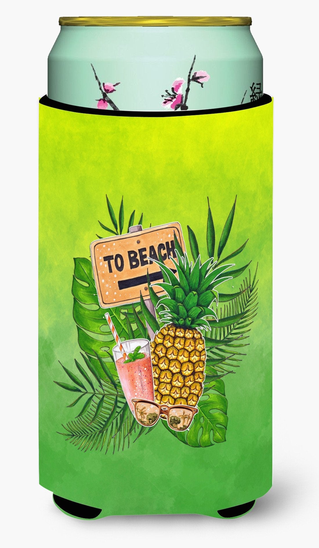 To the Beach Summer Tall Boy Hugger Can Cooler Sleeve Machine Washable Drink Collapsible Insulator Beverage Insulated Holder