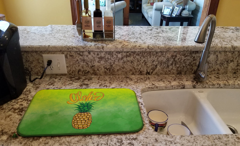Aloha Pineapple Welcome Dish Drying Mat Absorbent Dish Drying Mat Pad for Kitchen Counter Dish Drainer Mat for Countertop, 14 x 21", Multicolor