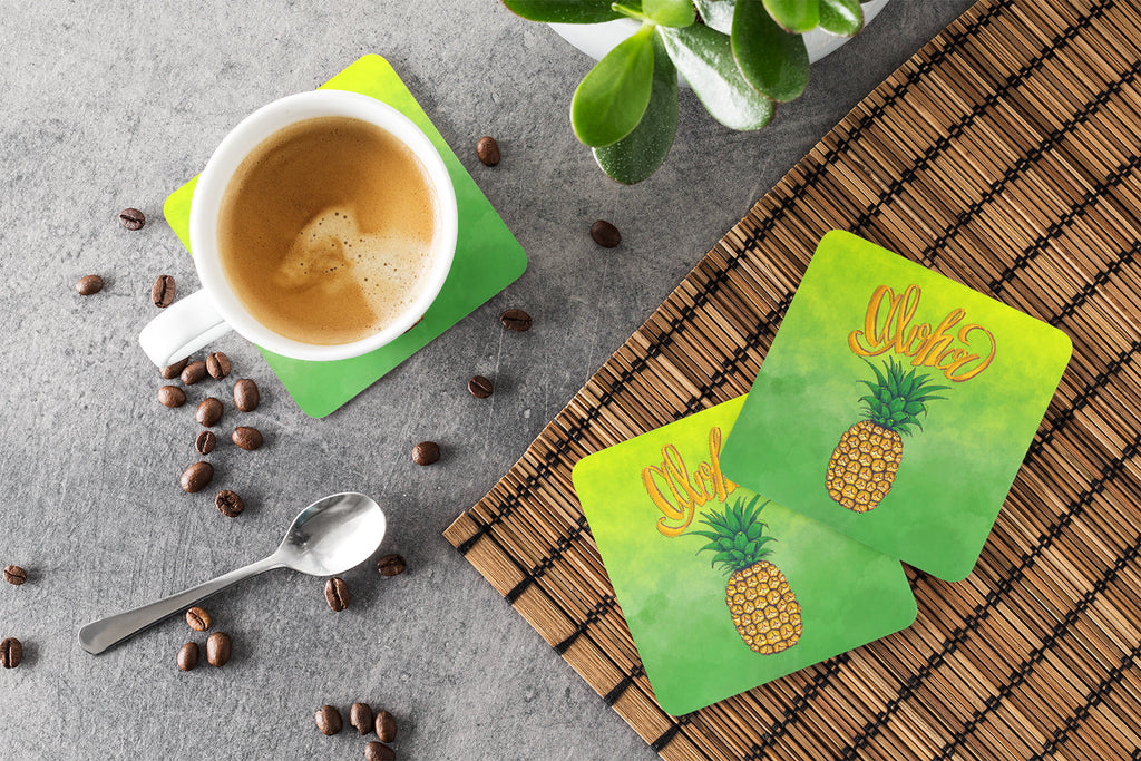Aloha Pineapple Welcome Foam Coasters Set of 4 Cup Coasters for Indoor Outdoor, Tabletop Protection, Anti Slip, Mouse pad Material