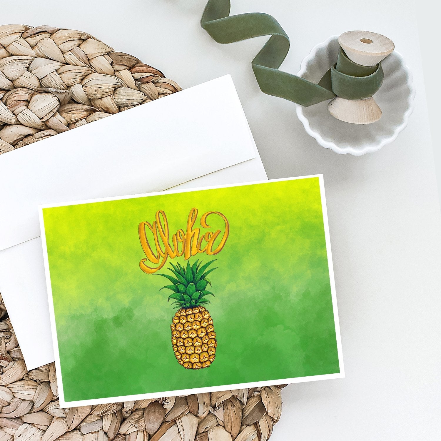 Aloha Pineapple Welcome Greeting Cards Pack of 8 Blank Cards with Envelopes Whimsical A7 Size 5x7