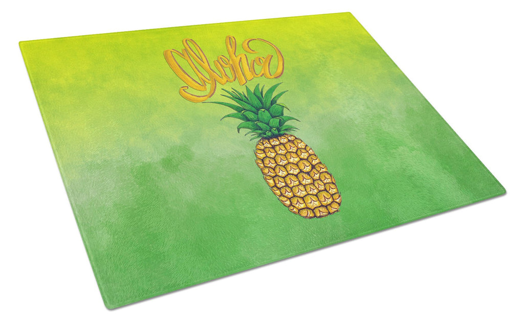 Aloha Pineapple Welcome Cutting Board Tempered Glass Kitchen Cutting Surface, Heat Resistant Chopping, Non-Slip Feet, Food Prep & Serving