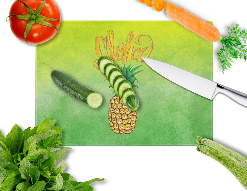Aloha Pineapple Welcome Cutting Board Tempered Glass Kitchen Cutting Surface, Heat Resistant Chopping, Non-Slip Feet, Food Prep & Serving