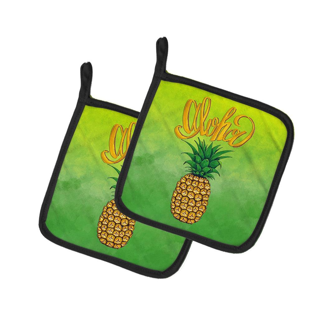 Aloha Pineapple Welcome Pot Holder Set of 2 Heat Resistant Quilted Hot Pads 7.5 x 7.5 Inch, Insulated Kitchen Trivets for Cooking & Baking