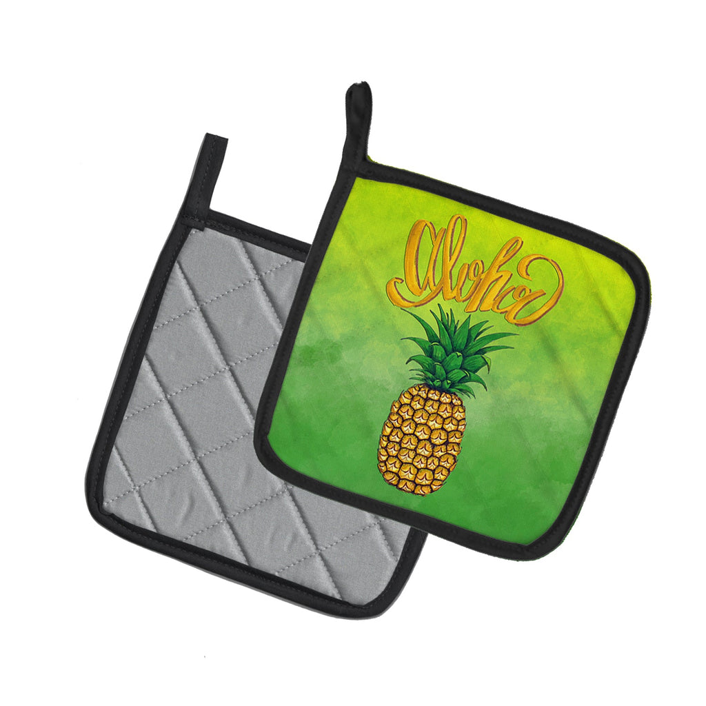 Aloha Pineapple Welcome Pot Holder Set of 2 Heat Resistant Quilted Hot Pads 7.5 x 7.5 Inch, Insulated Kitchen Trivets for Cooking & Baking