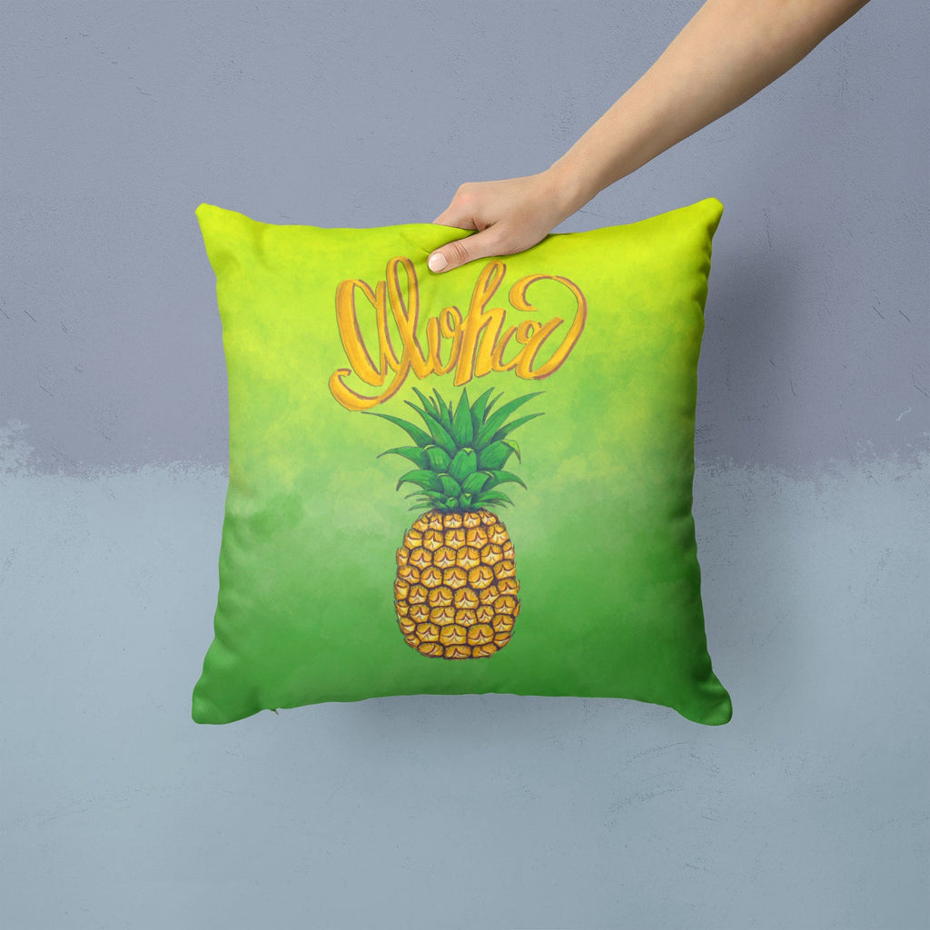 Aloha Pineapple Welcome Decorative Throw Pillow 14x14 Indoor Outdoor Accent Cushion, Fabric Cover with Insert for Sofa, Bed, Porch & Living Room