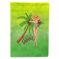 Hello Summer Lady in Swimsuit House Flag 28x40 Porch Sleeve Pole Decorative Outside Yard Banner Artwork Wall Hanging, Polyester