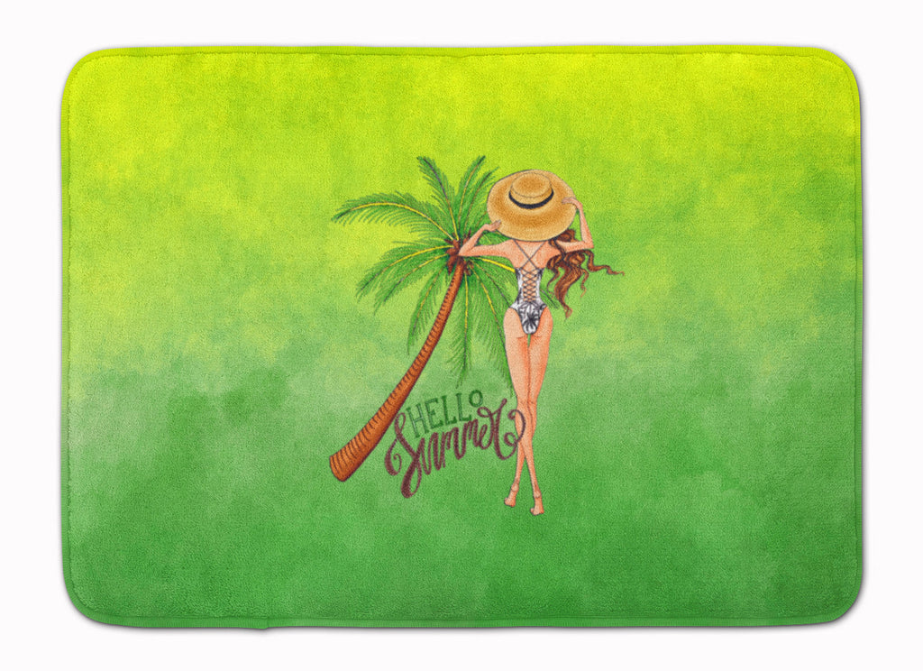 Hello Summer Lady in Swimsuit Memory Foam Kitchen Mat Machine Washable Anti-Fatigue Cushion Comfort Bath or Kitchen Rug