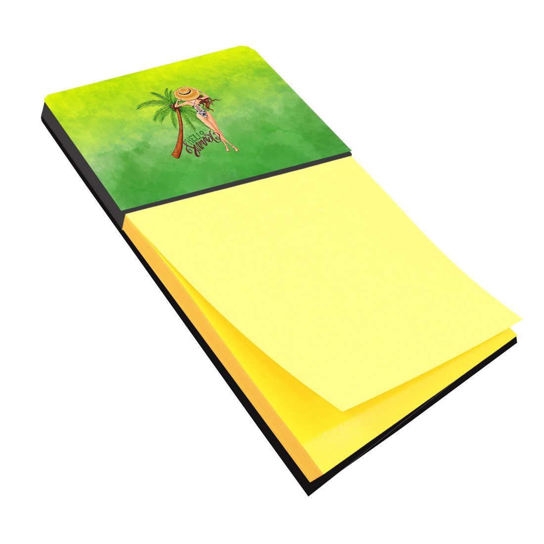Hello Summer Lady in Swimsuit Watercolor Sticky Note Holder Refillable Dispenser Desk Accessory 3x3 Pad Gift