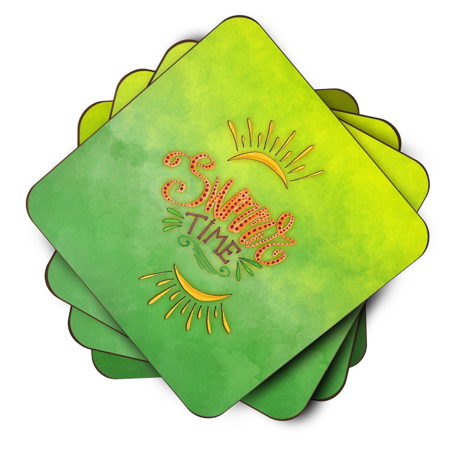 Summer Time Foam Coasters Set of 4 Cup Coasters for Indoor Outdoor, Tabletop Protection, Anti Slip, Mouse pad Material