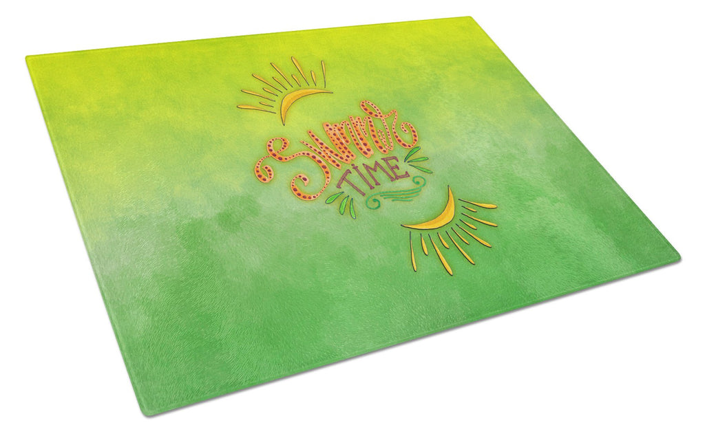 Summer Time Cutting Board Tempered Glass Kitchen Cutting Surface, Heat Resistant Chopping, Non-Slip Feet, Food Prep & Serving