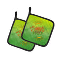 Summer Time Pot Holder Set of 2 Heat Resistant Quilted Hot Pads 7.5 x 7.5 Inch, Insulated Kitchen Trivets for Cooking & Baking