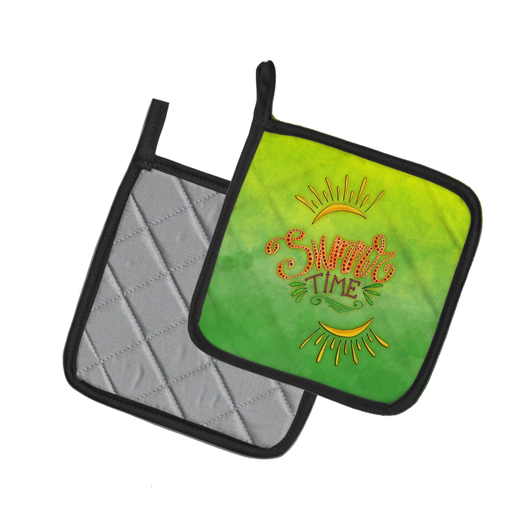 Summer Time Pot Holder Set of 2 Heat Resistant Quilted Hot Pads 7.5 x 7.5 Inch, Insulated Kitchen Trivets for Cooking & Baking