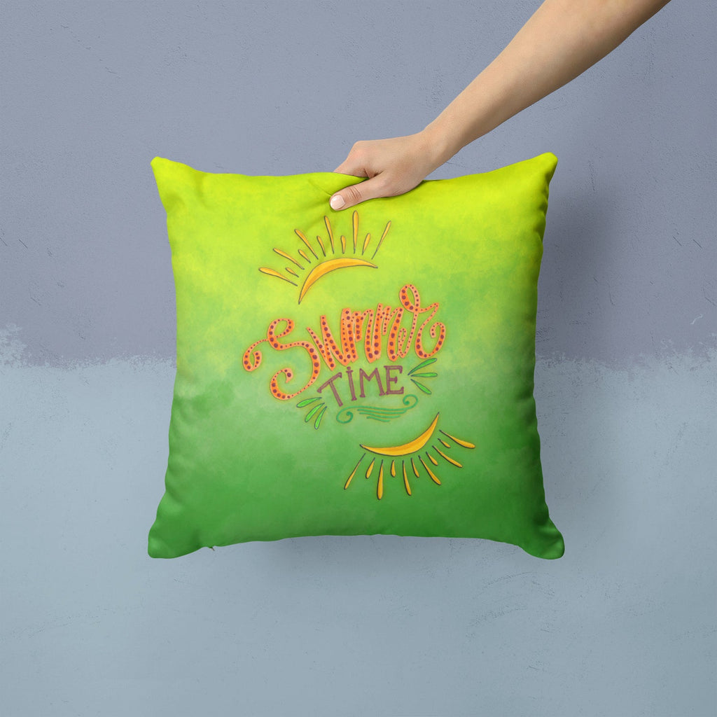 Summer Time Decorative Throw Pillow 14x14 Indoor Outdoor Accent Cushion, Fabric Cover with Insert for Sofa, Bed, Porch & Living Room