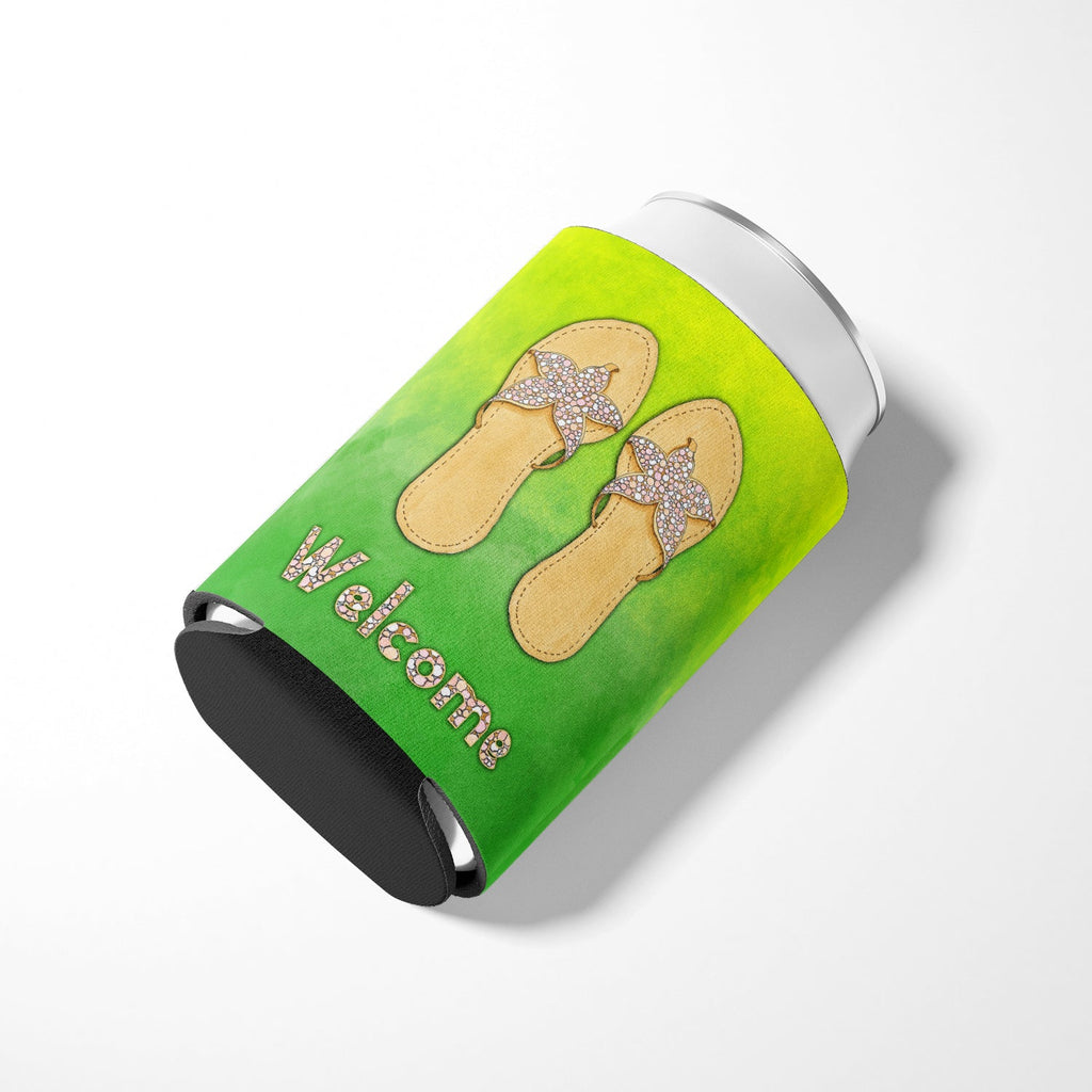 Flip Flops Welcome Can or Bottle Hugger Cooler Sleeve for Standard 12 oz Cans, Insulated Foam Beer & Soda Can Hugger Reusable