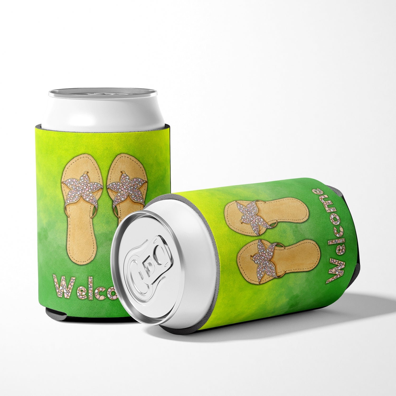 Flip Flops Welcome Can or Bottle Hugger Cooler Sleeve for Standard 12 oz Cans, Insulated Foam Beer & Soda Can Hugger Reusable