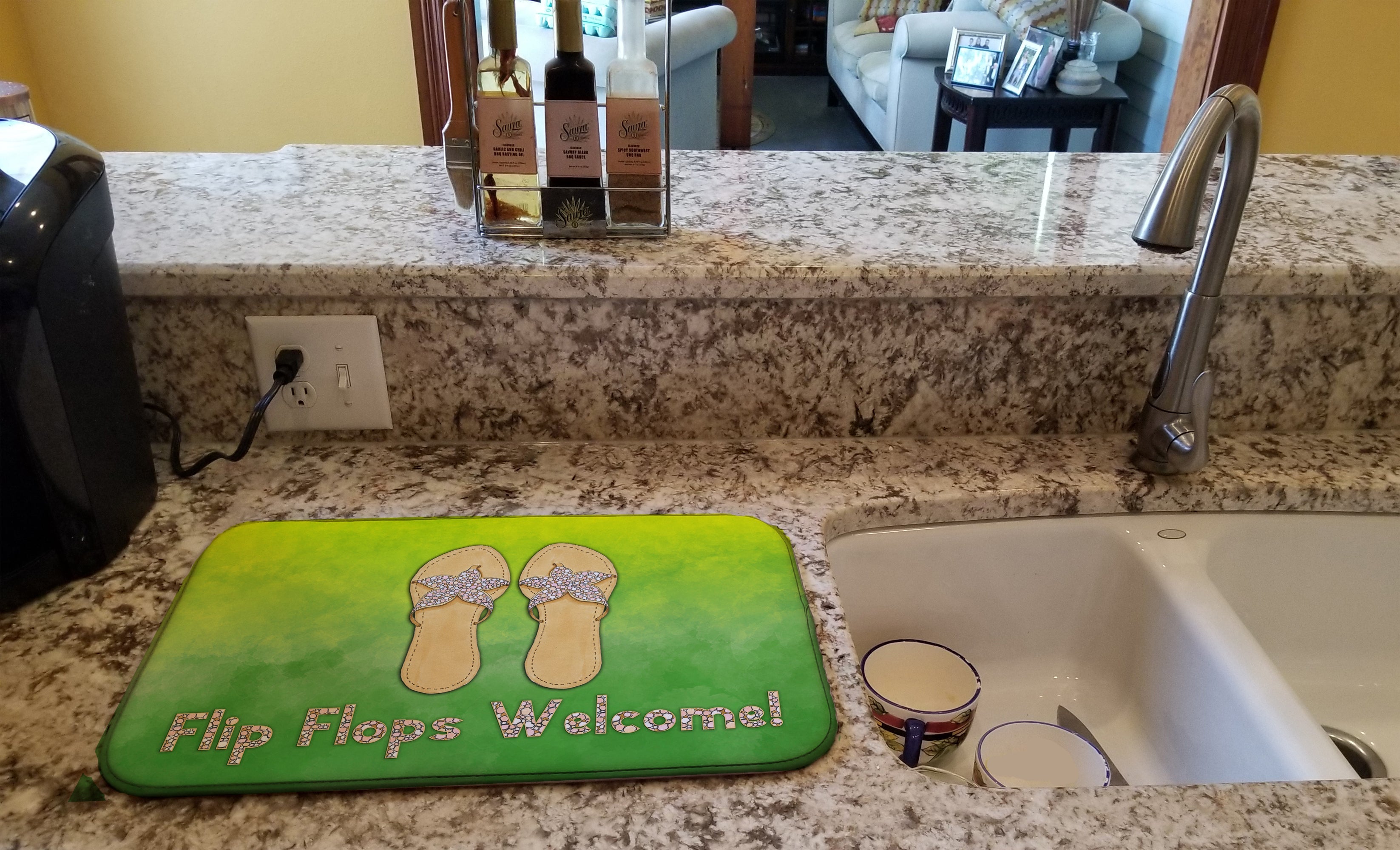 Flip Flops Welcome Dish Drying Mat Absorbent Dish Drying Mat Pad for Kitchen Counter Dish Drainer Mat for Countertop, 14 x 21", Multicolor