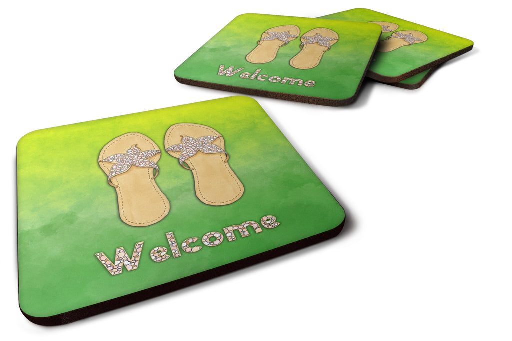 Flip Flops Welcome Foam Coasters Set of 4 Cup Coasters for Indoor Outdoor, Tabletop Protection, Anti Slip, Mouse pad Material