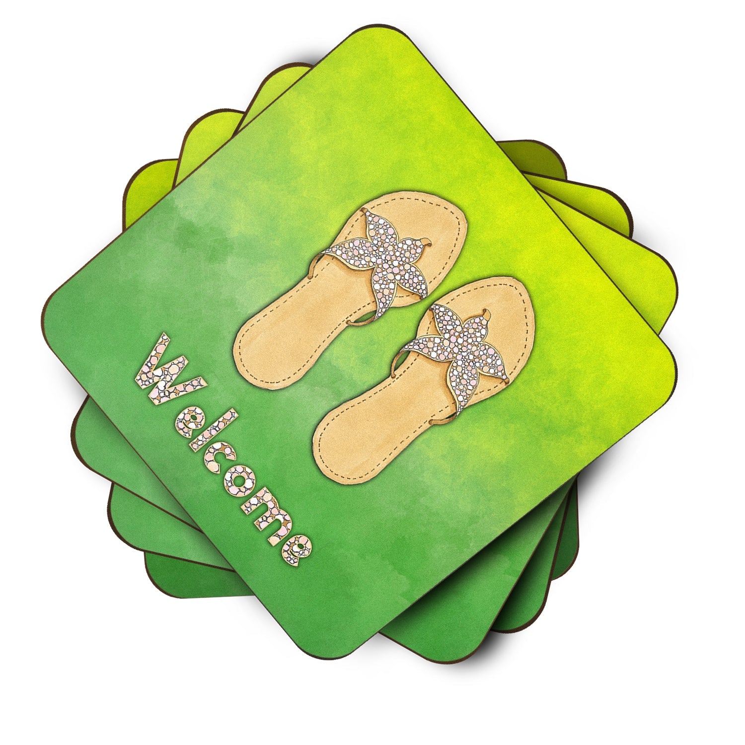 Flip Flops Welcome Foam Coasters Set of 4 Cup Coasters for Indoor Outdoor, Tabletop Protection, Anti Slip, Mouse pad Material