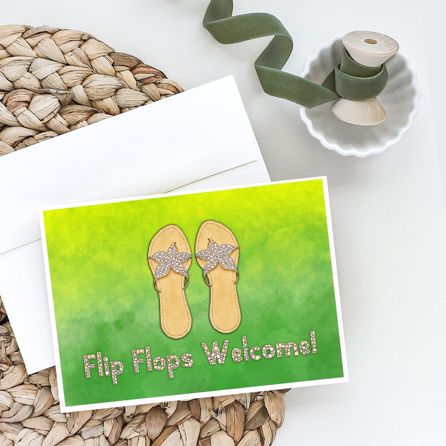 Flip Flops Welcome Greeting Cards Pack of 8 Blank Cards with Envelopes Whimsical A7 Size 5x7