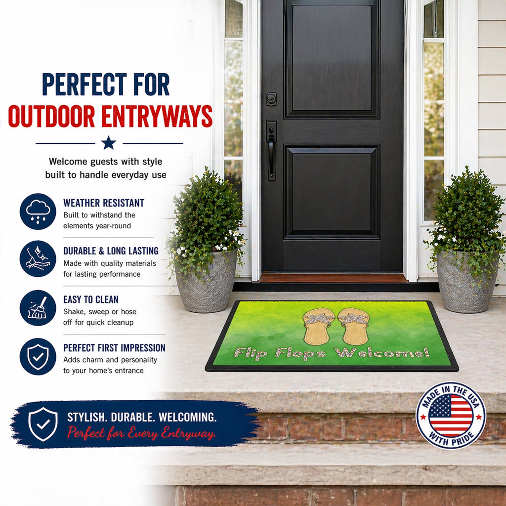 Flip Flops Welcome Doormat Indoor Outdoor 24H X 36W Front Door Mat Rugs for Entryway, Non Slip Washable Low Pile,