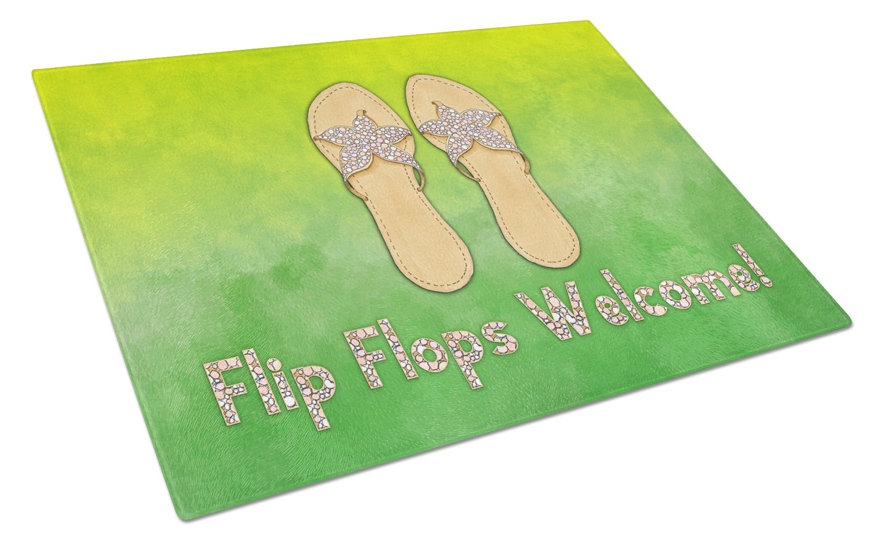 Flip Flops Welcome Cutting Board Tempered Glass Kitchen Cutting Surface, Heat Resistant Chopping, Non-Slip Feet, Food Prep & Serving