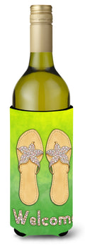 Flip Flops Welcome Wine Bottle Hugger Gift Sleeve for Standard 750 ml Bottles, Insulated Reusable Also Fits Mini Shot & Pint Bottles