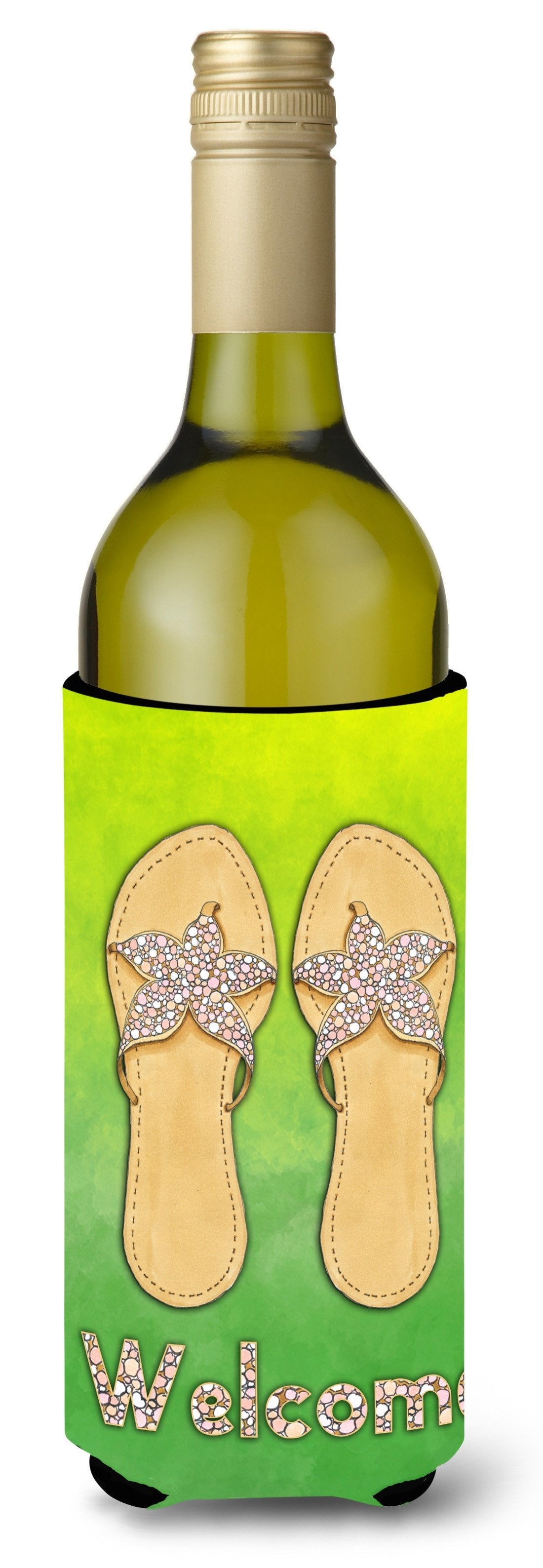 Flip Flops Welcome Wine Bottle Hugger Gift Sleeve for Standard 750 ml Bottles, Insulated Reusable Also Fits Mini Shot & Pint Bottles