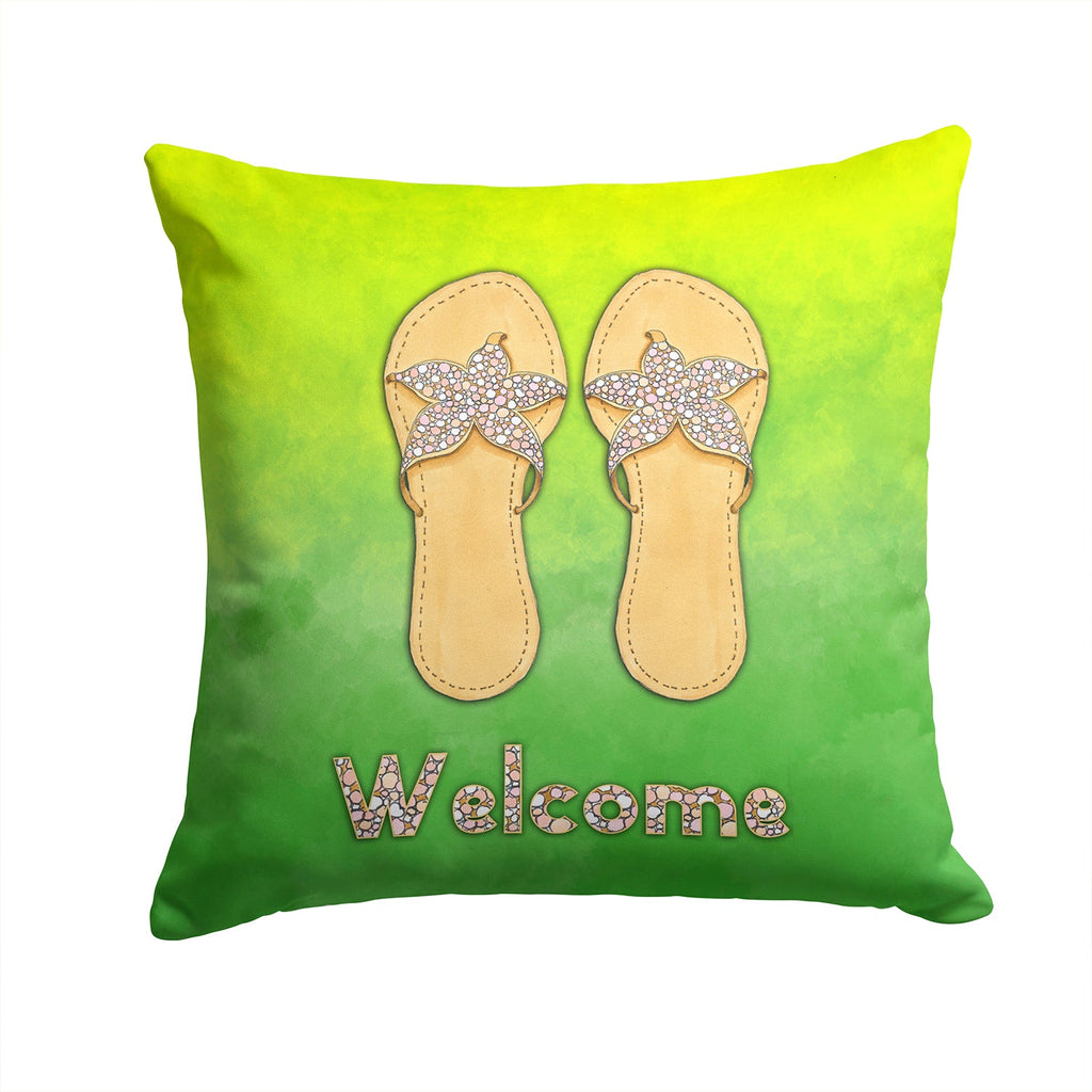 Flip Flops Welcome Decorative Throw Pillow 14x14 Indoor Outdoor Accent Cushion, Fabric Cover with Insert for Sofa, Bed, Porch & Living Room