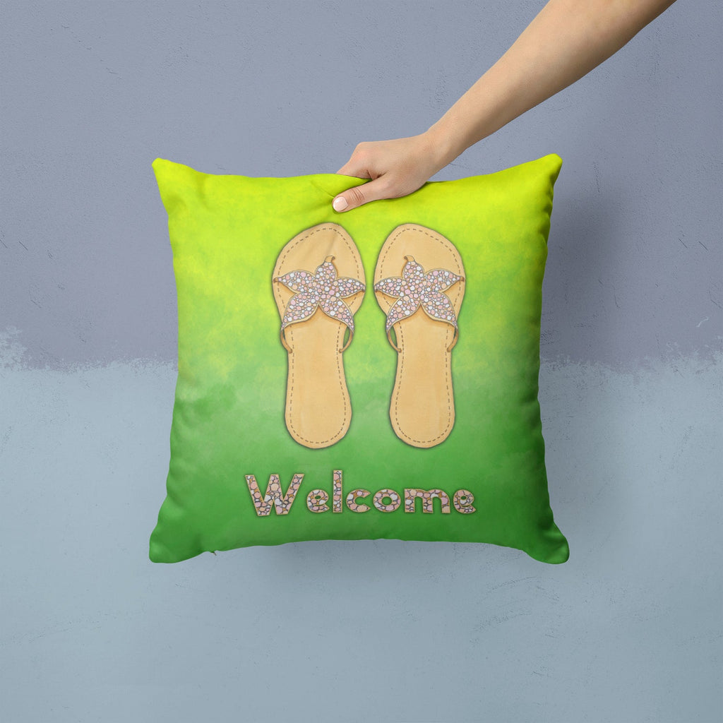 Flip Flops Welcome Decorative Throw Pillow 14x14 Indoor Outdoor Accent Cushion, Fabric Cover with Insert for Sofa, Bed, Porch & Living Room
