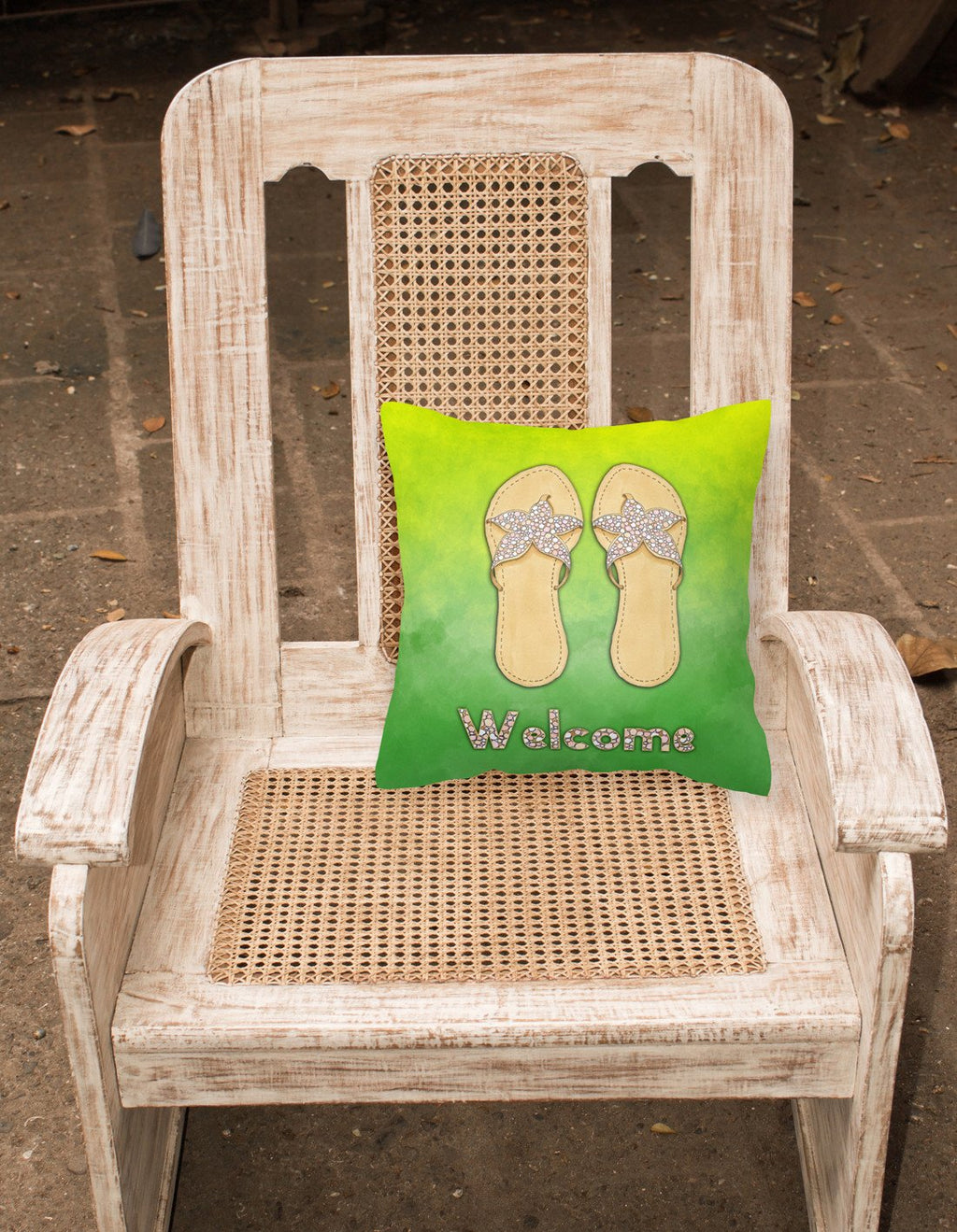 Flip Flops Welcome Decorative Throw Pillow 18x18 Indoor Outdoor Accent Cushion, Fabric Cover with Insert for Sofa, Bed, Porch & Living Room