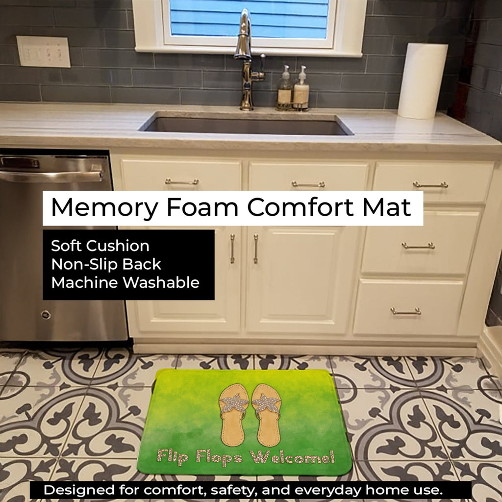 Flip Flops Welcome Memory Foam Kitchen Mat Machine Washable Anti-Fatigue Cushion Comfort Bath or Kitchen Rug