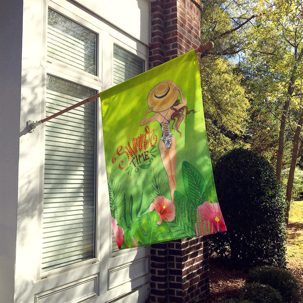 Summer Time Lady in Swimsuit House Flag 28x40 Porch Sleeve Pole Decorative Outside Yard Banner Artwork Wall Hanging, Polyester