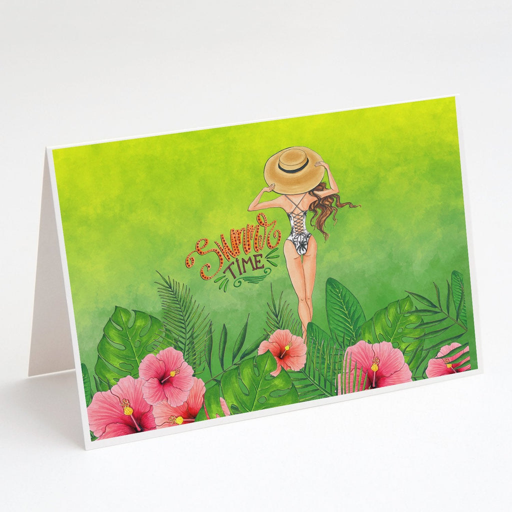 Summer Time Lady in Swimsuit Greeting Cards Pack of 8 Blank Cards with Envelopes Whimsical A7 Size 5x7