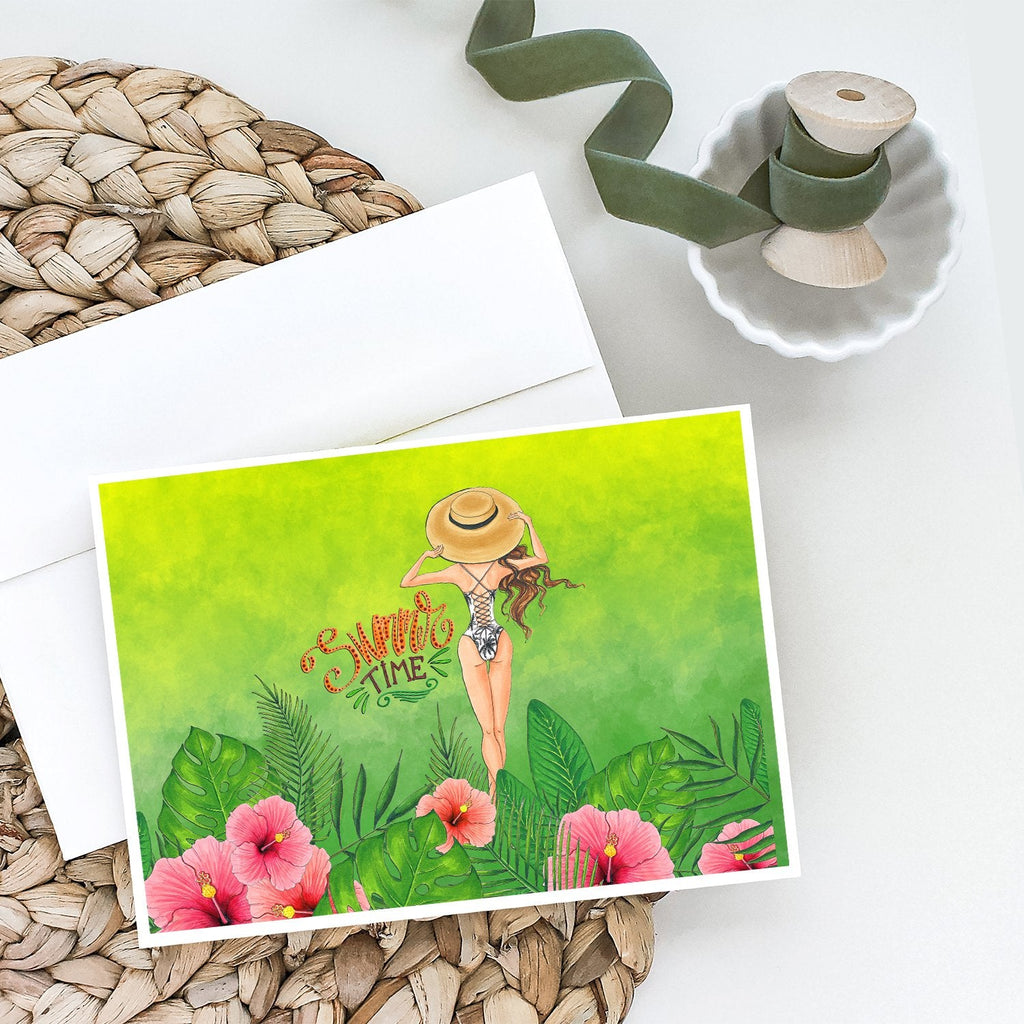 Summer Time Lady in Swimsuit Greeting Cards Pack of 8 Blank Cards with Envelopes Whimsical A7 Size 5x7