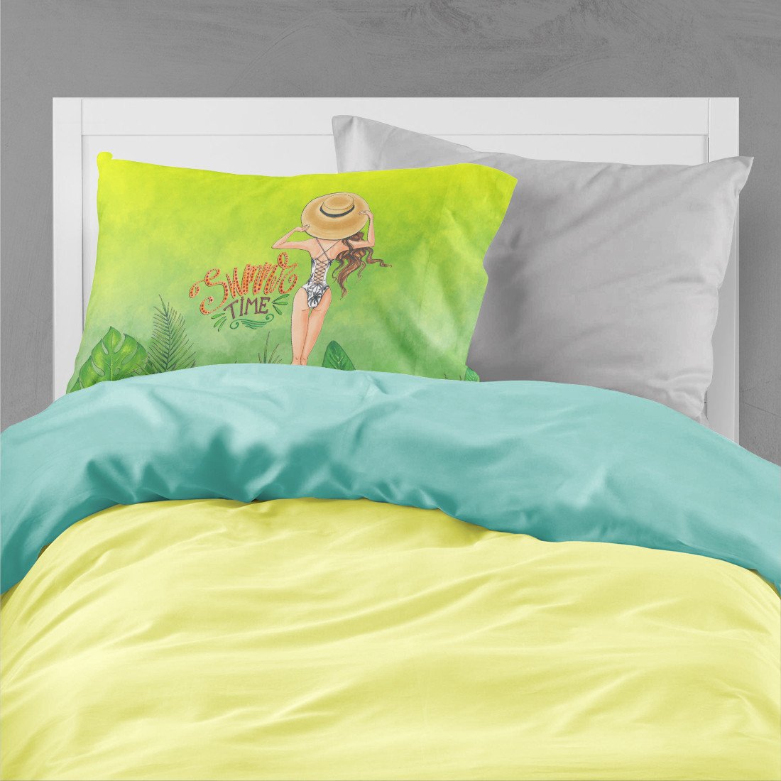 Summer Time Lady in Swimsuit Standard Pillowcase Lightweight Super Soft Easy Care Decorative Artwork Pillowcase, Standard
