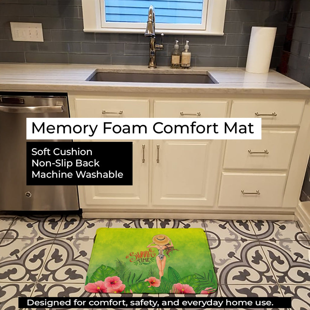 Summer Time Lady in Swimsuit Memory Foam Kitchen Mat Machine Washable Anti-Fatigue Cushion Comfort Bath or Kitchen Rug