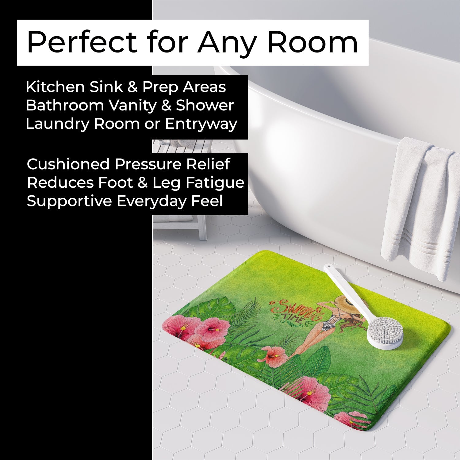 Summer Time Lady in Swimsuit Memory Foam Kitchen Mat Machine Washable Anti-Fatigue Cushion Comfort Bath or Kitchen Rug