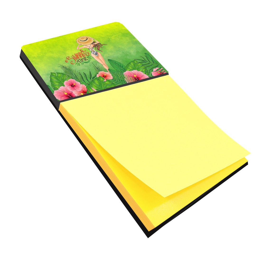 Summer Time Lady in Swimsuit Watercolor Sticky Note Holder Refillable Dispenser Desk Accessory 3x3 Pad Gift