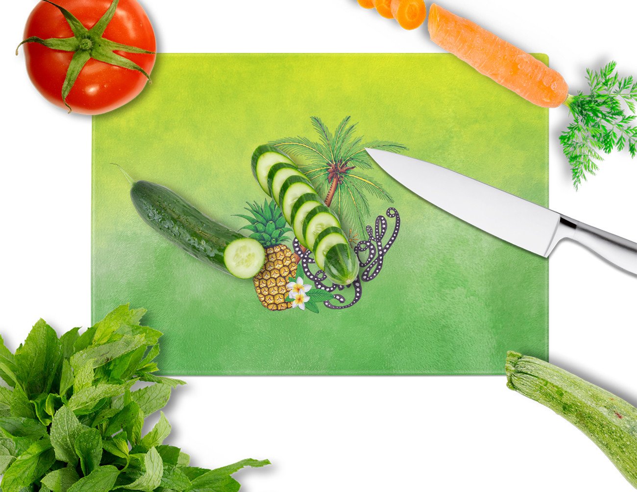 Summer Enjoy Cutting Board Tempered Glass Kitchen Cutting Surface, Heat Resistant Chopping, Non-Slip Feet, Food Prep & Serving