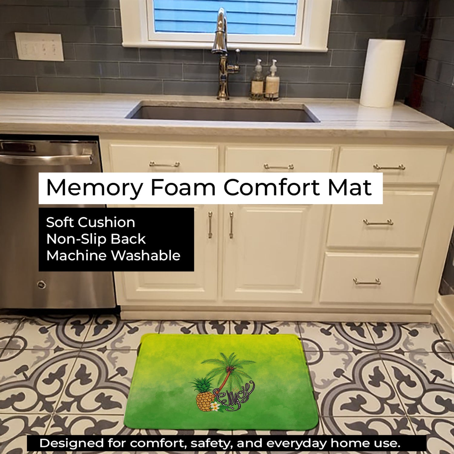 Summer Enjoy Memory Foam Kitchen Mat Machine Washable Anti-Fatigue Cushion Comfort Bath or Kitchen Rug