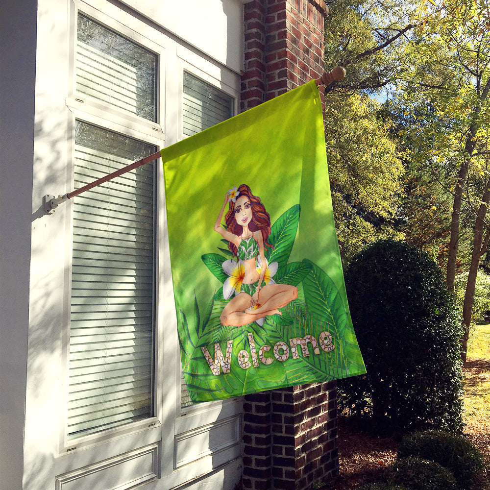 Welcome Lady in Bikini Summer House Flag 28x40 Porch Sleeve Pole Decorative Outside Yard Banner Artwork Wall Hanging, Polyester