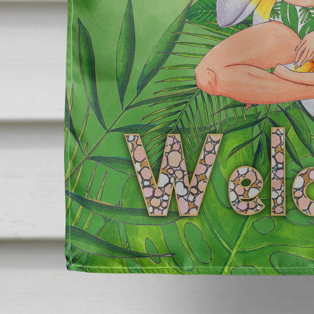 Welcome Lady in Bikini Summer House Flag 28x40 Porch Sleeve Pole Decorative Outside Yard Banner Artwork Wall Hanging, Polyester